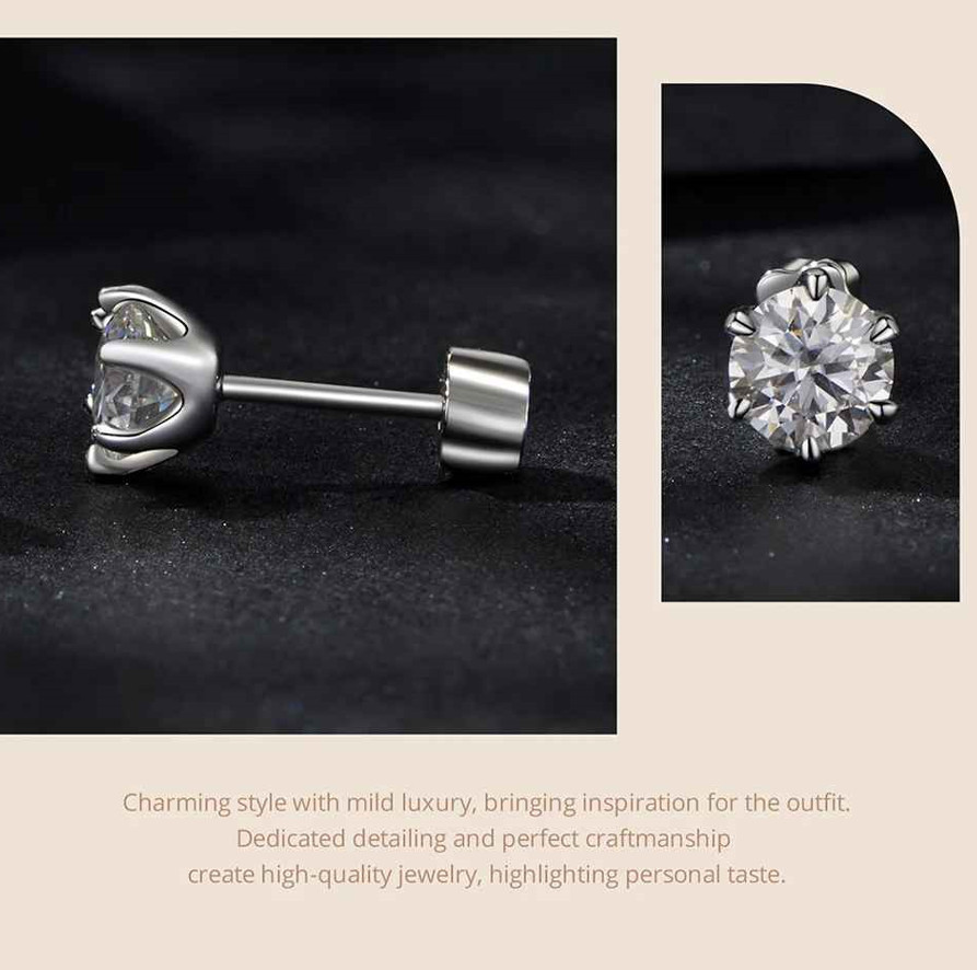 18k White Gold Plated 1CT Moissanite Screw Back Stud Earrings for Women With GRA