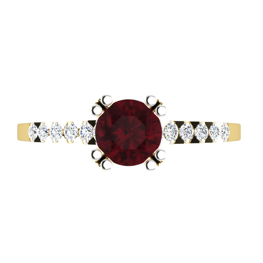 0.82 Ct Round Cut Real Ruby & Diamond Engagement Ring 14K Solid Yellow Gold