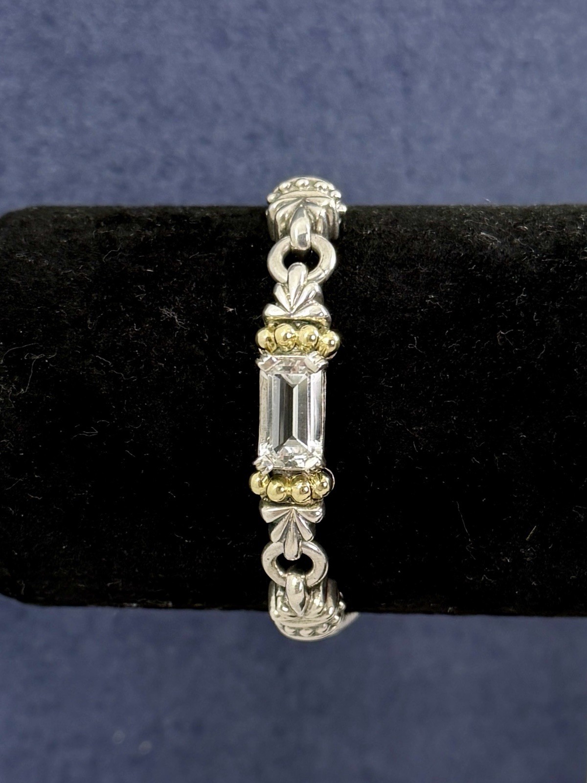 LAGOS CAVIAR Sterling Silver 18K Yellow Gold Faceted White Topaz 6.75” Bracelet