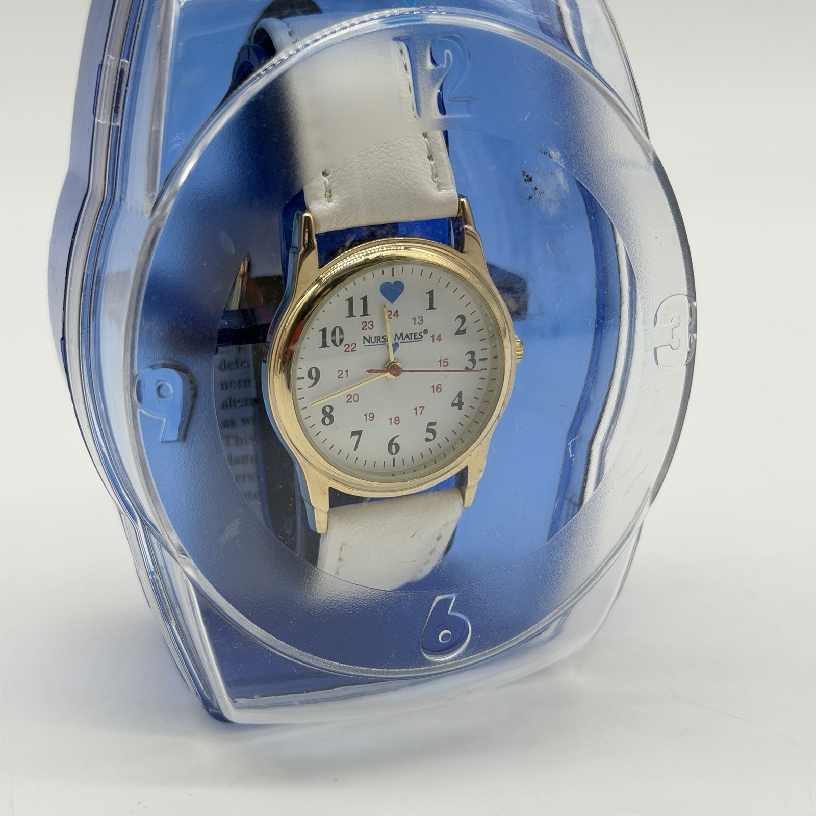 Nurse Mates Gold bezel women’s nurse watch water-resistant leather strap – White