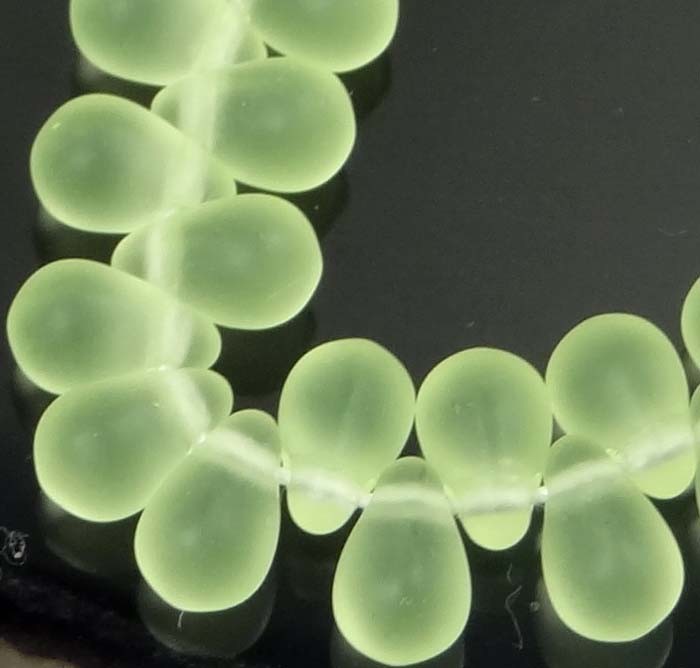 50 Czech Frosted Sea Glass Teardrop Beads – Matte – Jonquil 6x4mm