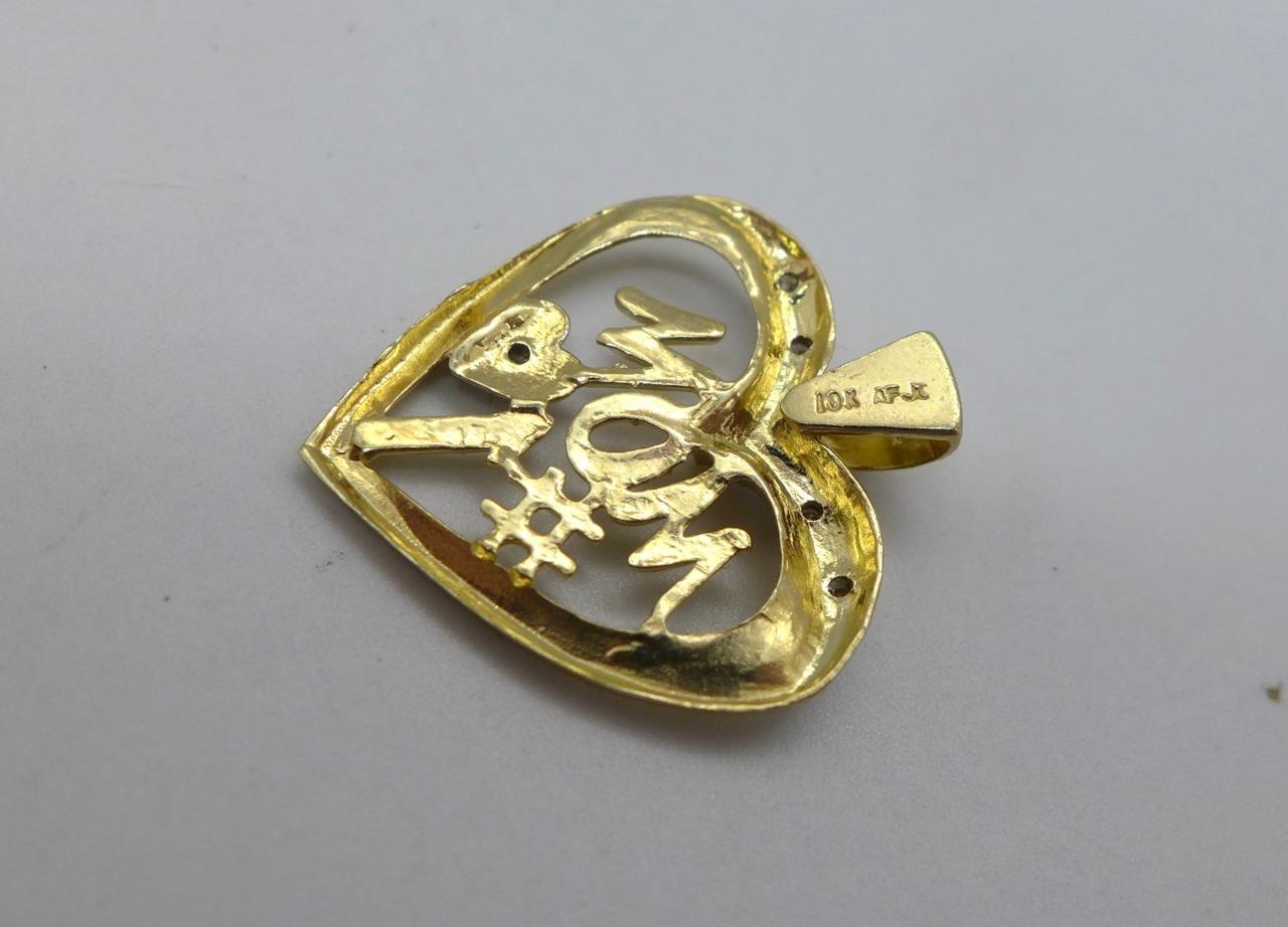 MOM #1 Heart Pendant with Diamonds 10KT Stamped Yellow Gold