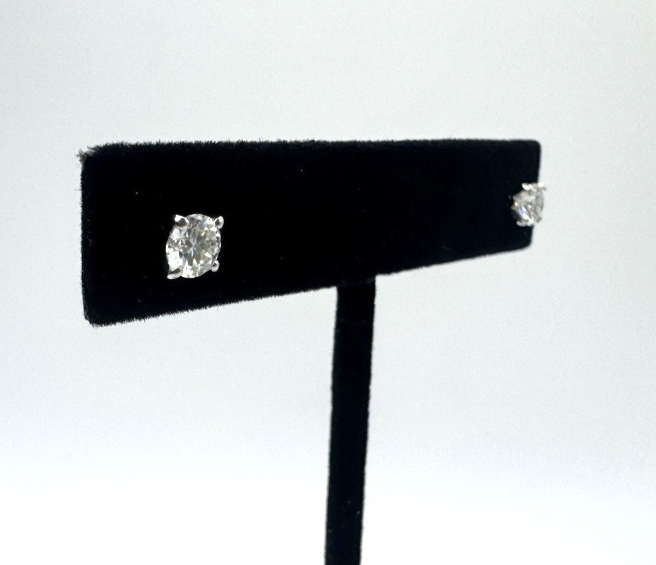 925 Sterling Silver 5mm Moissanite Solitaire Studs 0.82CTW WOW!