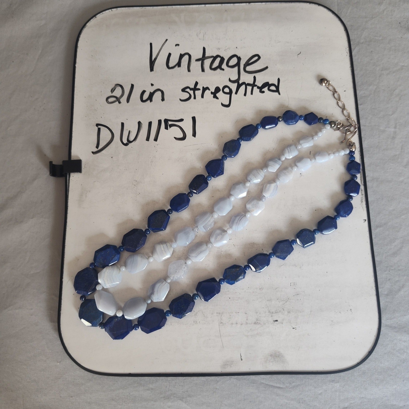 Vintage Lapis Lazuli Blue Lace Agate Double Strand Beaded Necklace 21in DW1151
