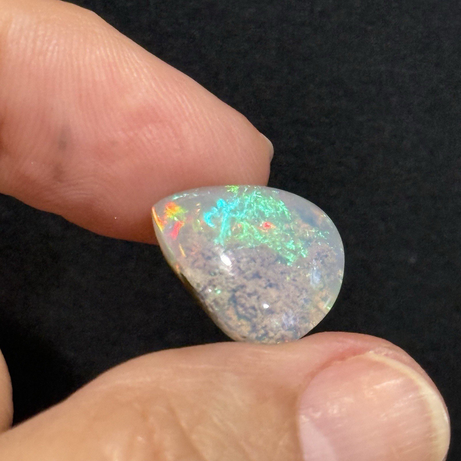 6.85ct 15.2×13.3×6.7mm Fine Galaxy Ethiopian Welo Opal Pear Shaped Cabochon Gem