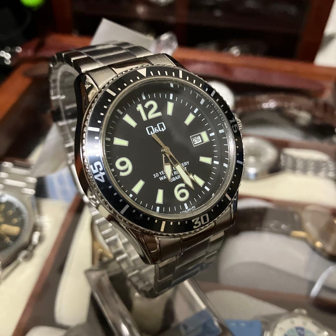 [TOP MINT] CITIZEN Q&Q black dial, Diver’s watch [working condition]【From Japan】