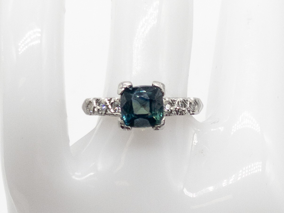 Vintage 1940s $6000 1.83ct Certified NO HEAT Blue Sapphire Diamond Platinum Ring