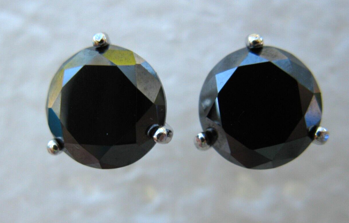 3.85ctw SCREW BACK 100% REAL BLACK DIAMOND EARRINGS,CERTIFICATE,FREE DIA TESTER