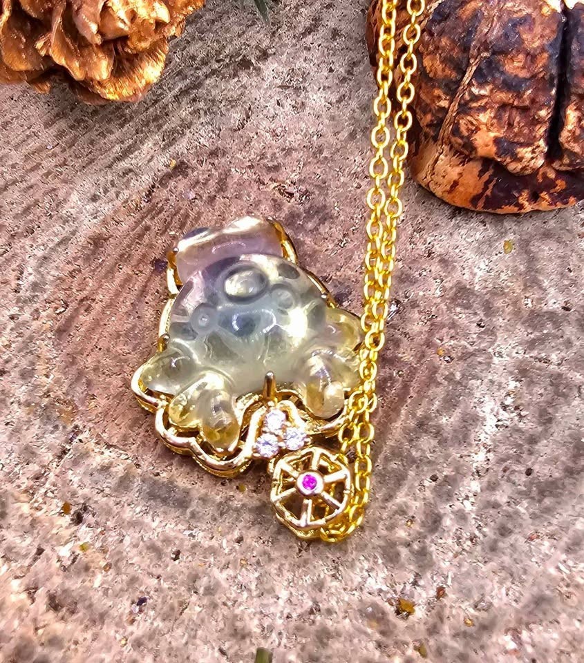 Adorable Nature Rainbow Fluorite Hand Carved Deer Pendant Necklace