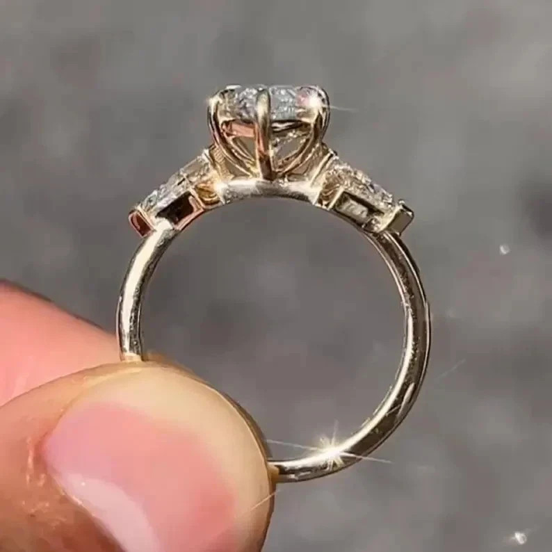 3.20 Ct White Moissanite Marquise Cut 3-Stone Engagement Ring 14K Yellow Gold FN
