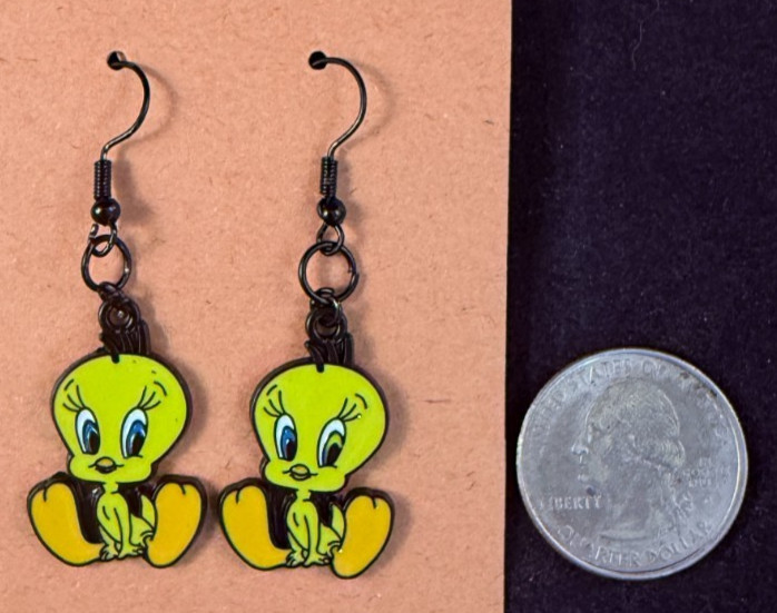 Looney Tunes Inspired – Tweety Bird – Earrings – Dangle – Black – Handmade