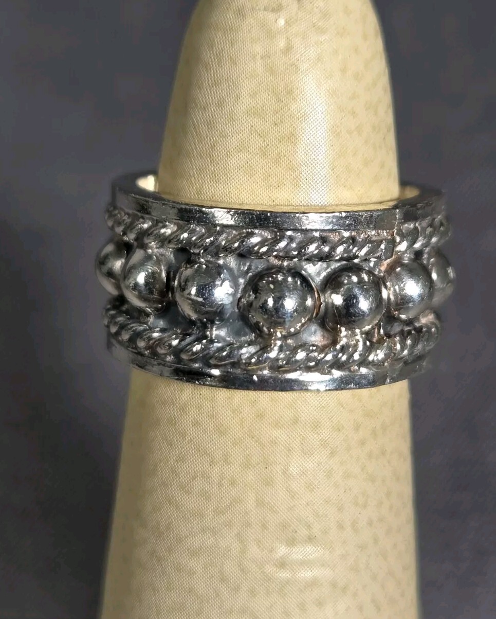 SILVER 925 7.2 G Size 4 Handmade Retro Made In Mexico Band Width 9.7