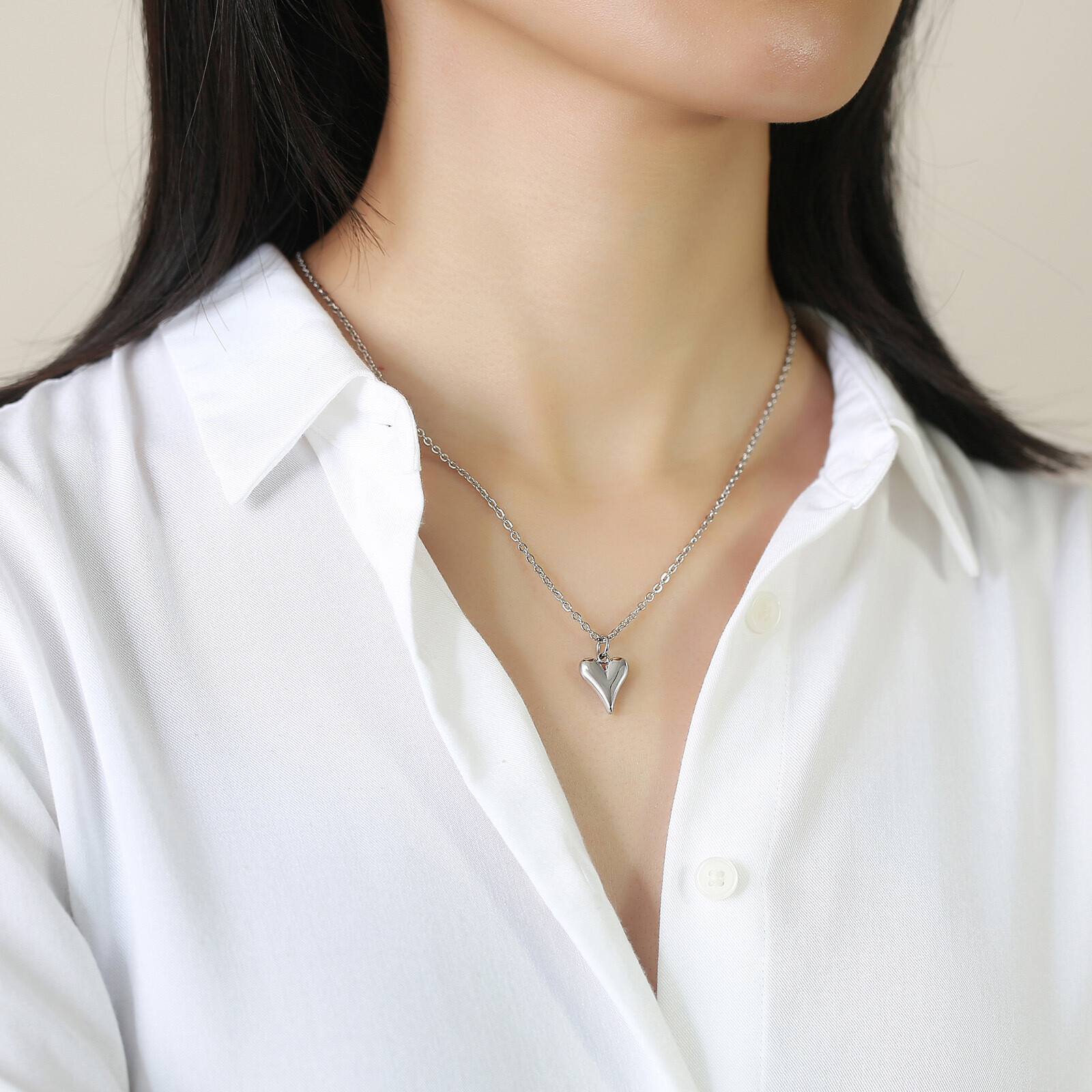 50CM Stainless Steel Heart Pendant Gold /Steel Color Love Women Necklace Jewelry