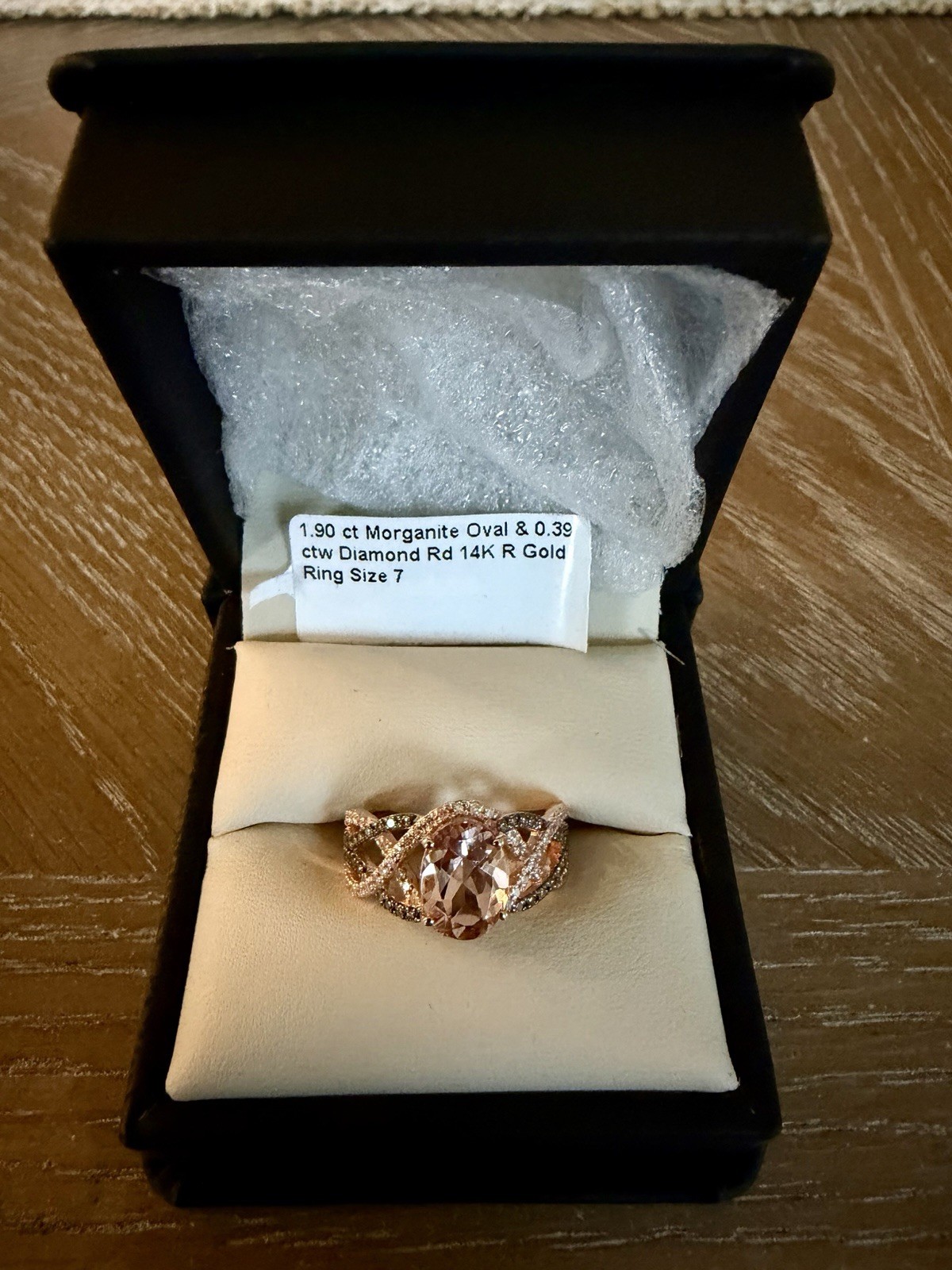 Brand New 1.90 Ct Morganite Ring In Rose Gold With .39ct Of Diamonds