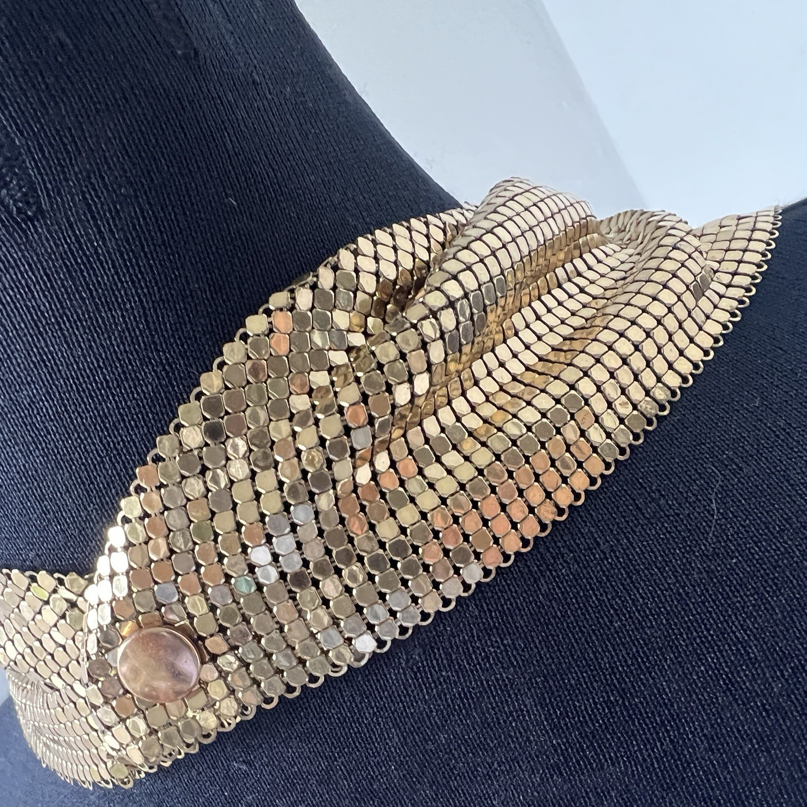 XL Vintage Chainmail Mesh Disco Scarf Bib Necklace Gold Bandanna Collar Cowl 24”