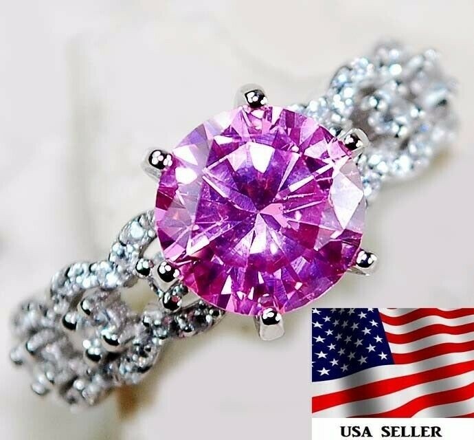3CT Heat Treated Pink Topaz 925 Solid Sterling Silver Ring Sz 6 UB3-8