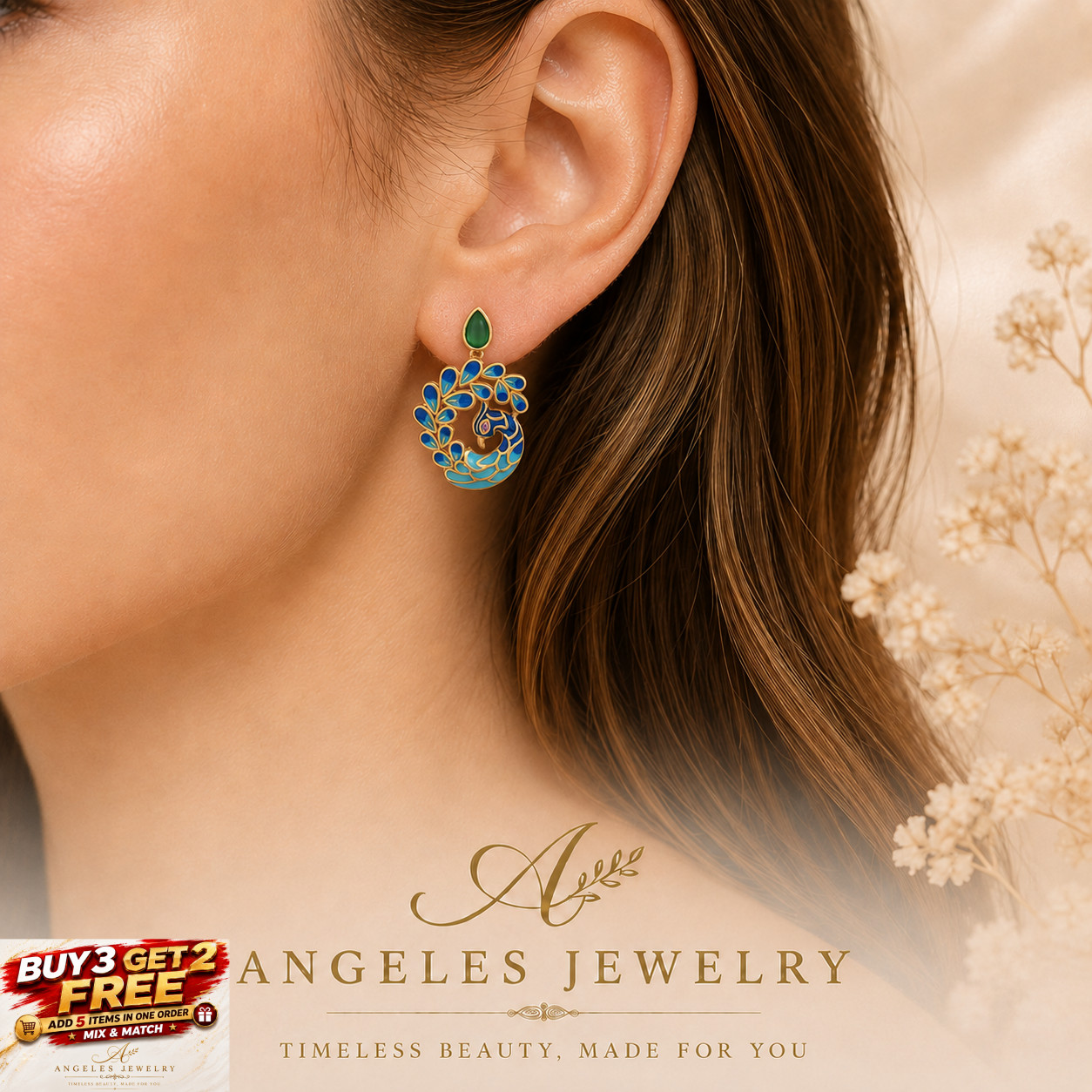Jade Enamel Drop Dangle Earrings Boho Peacock Dainty Gemstone 18K Gold Plated