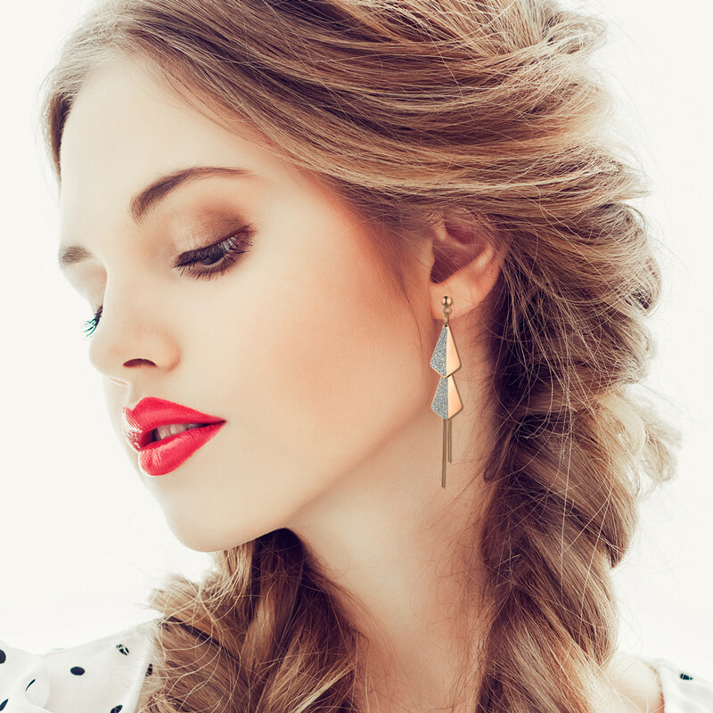 2pcs Women’s Stainless Steel Geometric Long Tassel Chain Drop Dangle Earrings