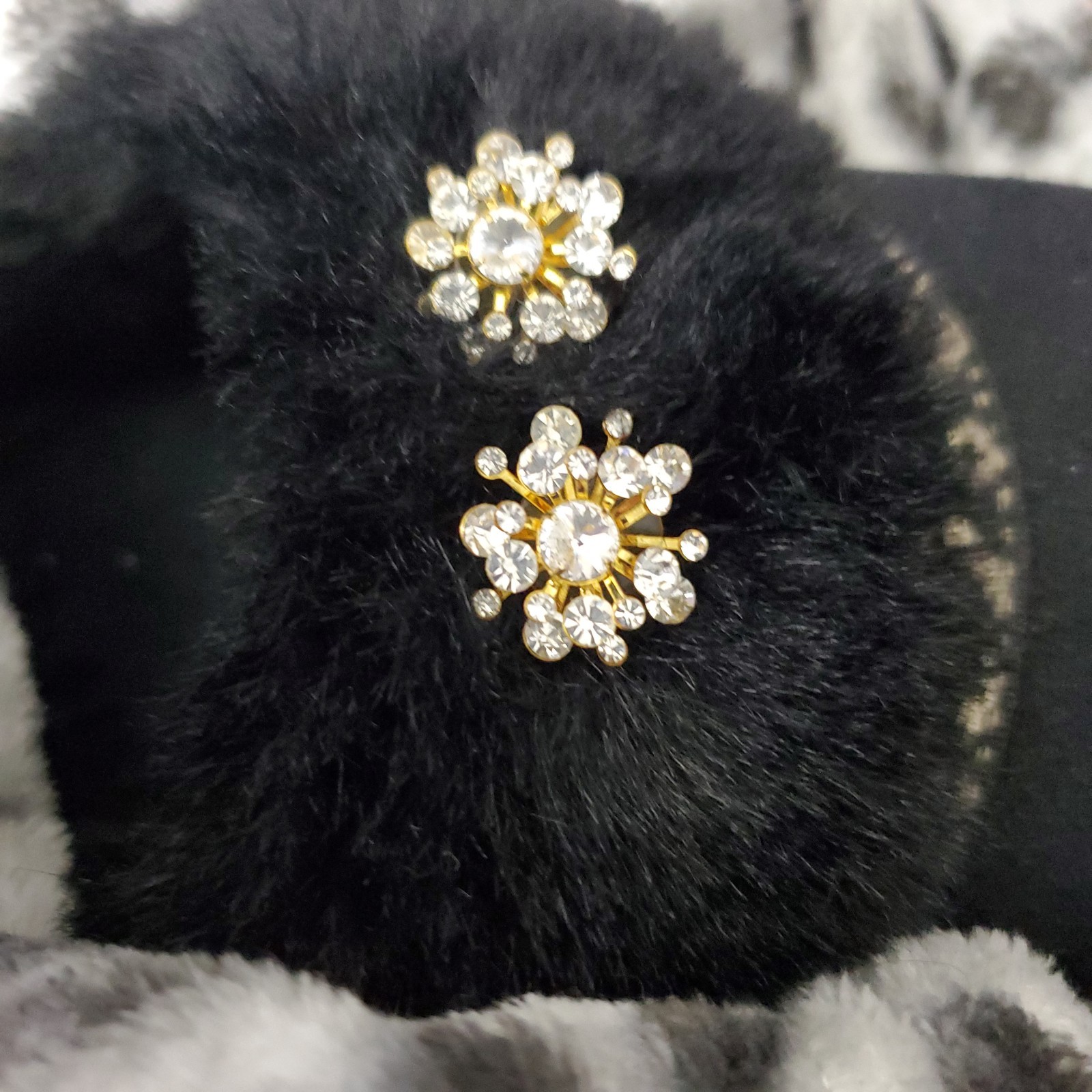 Gold-Tone Clear Crystal Flower Cluster Stud Earrings Butterfly Back