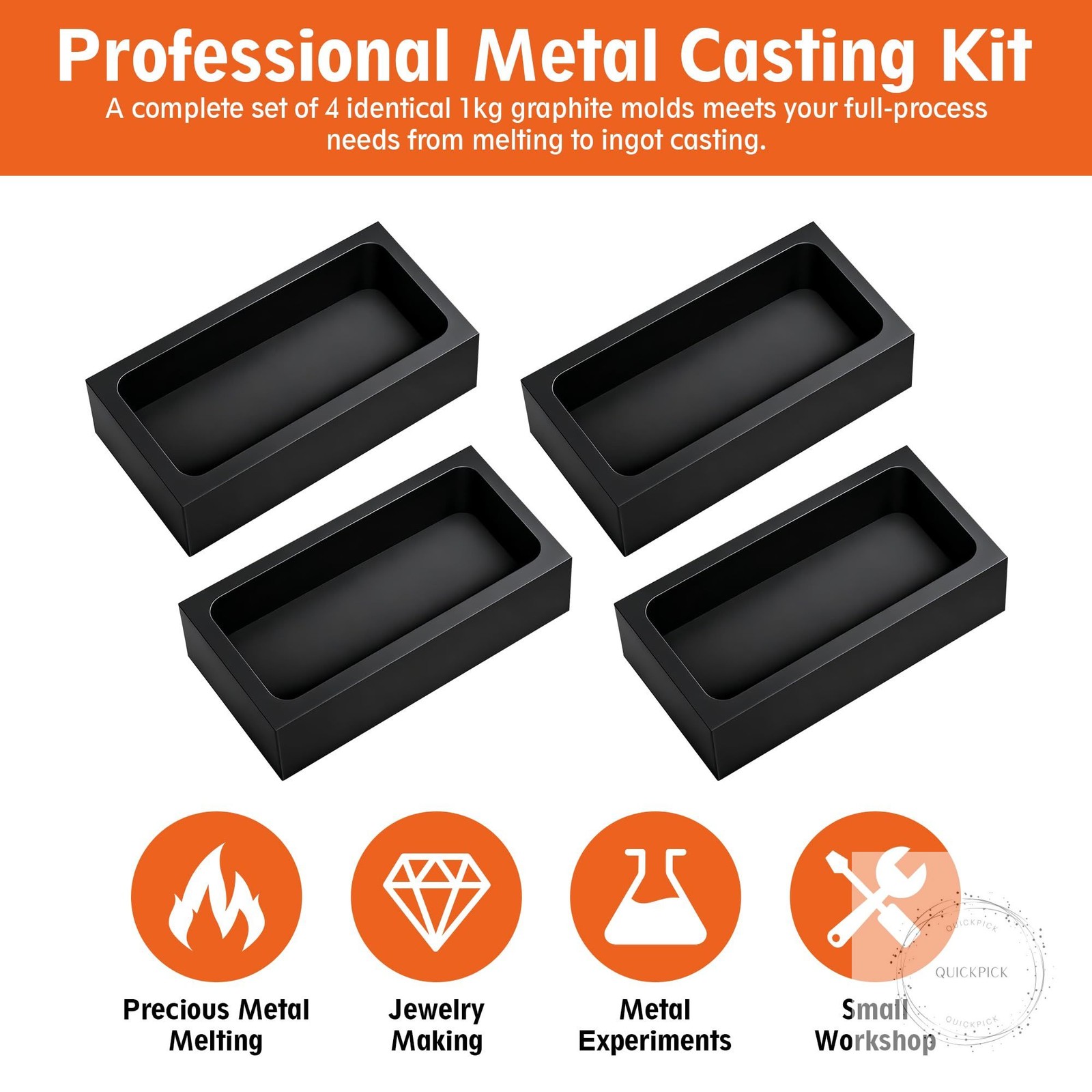 4 Pcs 1kg High-Purity Graphite Ingot Molds for Casting Gold Silver Aluminum Copp