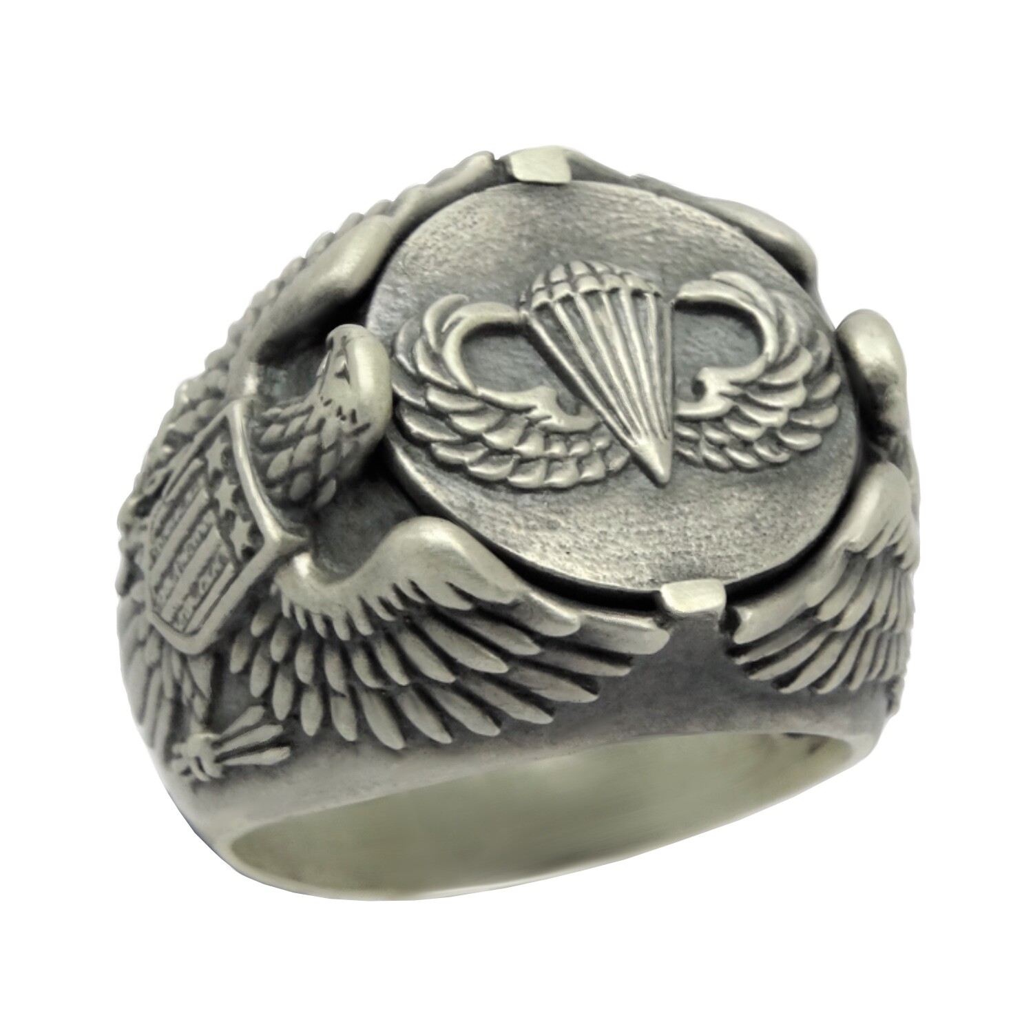 Airborne Army Parachutist American Eagle Sterling Silver Biker Men’s Ring