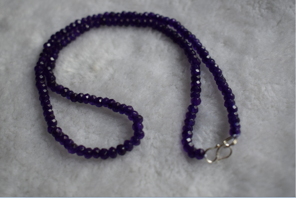 4x6mm Faceted Purple Amethyst Gems Roundelle Necklaces18″ 925 Silver
