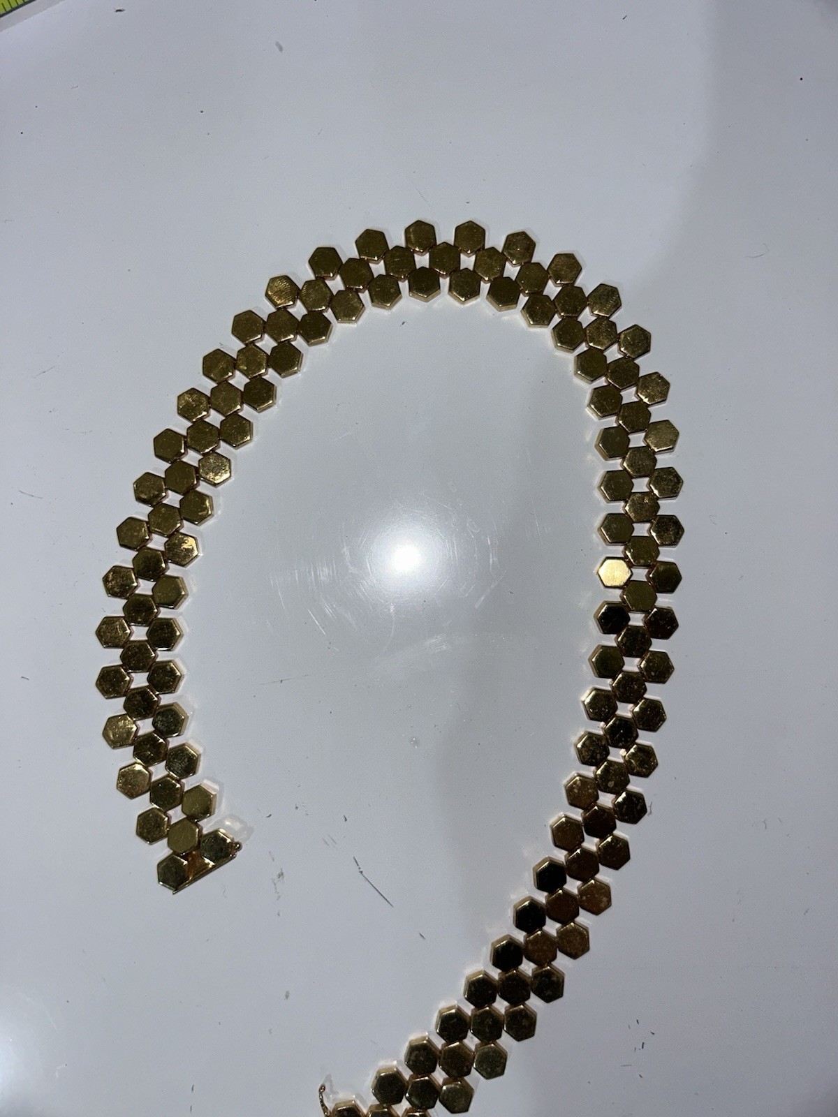 14K Yellow Gold Italy Honeycomb Hexagon Link Necklace 60g Vintage Estate