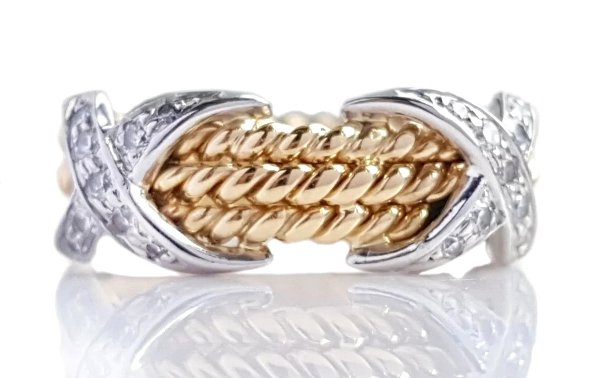 $10,300 TIFFANY & CO. SCHLUMBERGER THREE 3 ROW ROPE RING 18K GOLD PLATINUM SZ 7