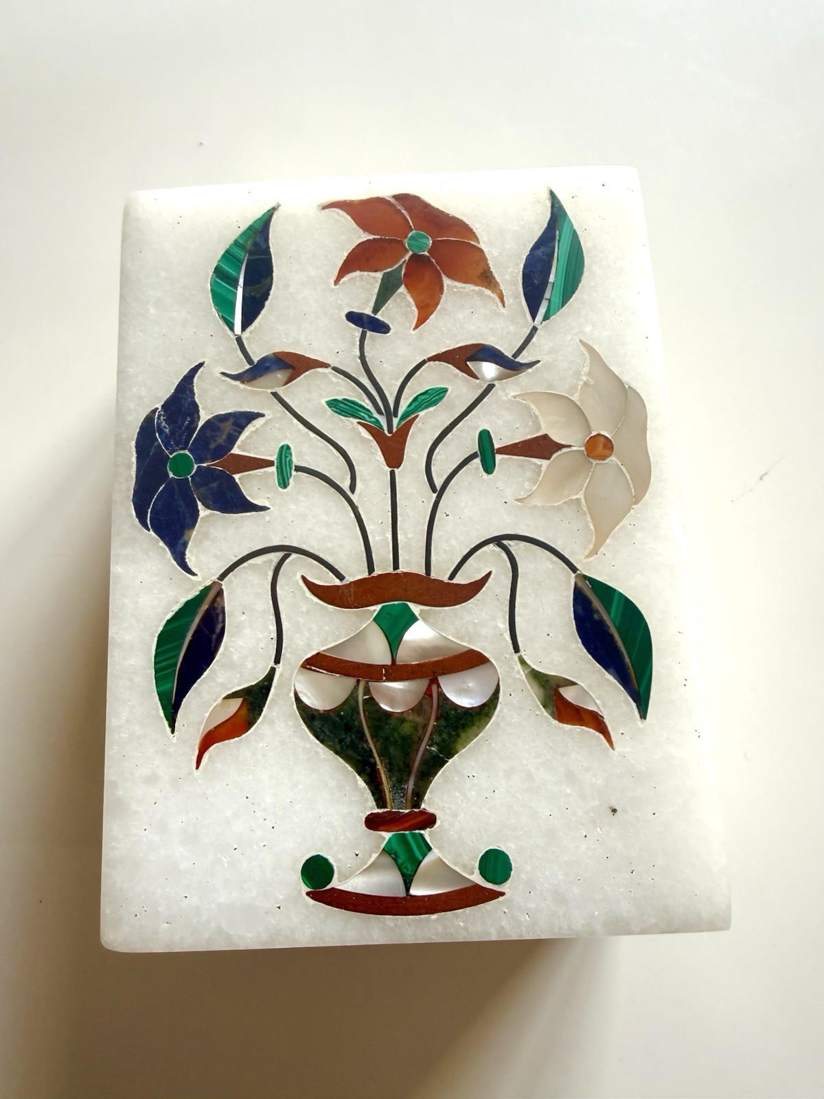 Marble Inlay Art Trinket Jewelry Box Semi-Precious Stone Gifts Mother Of Pearl