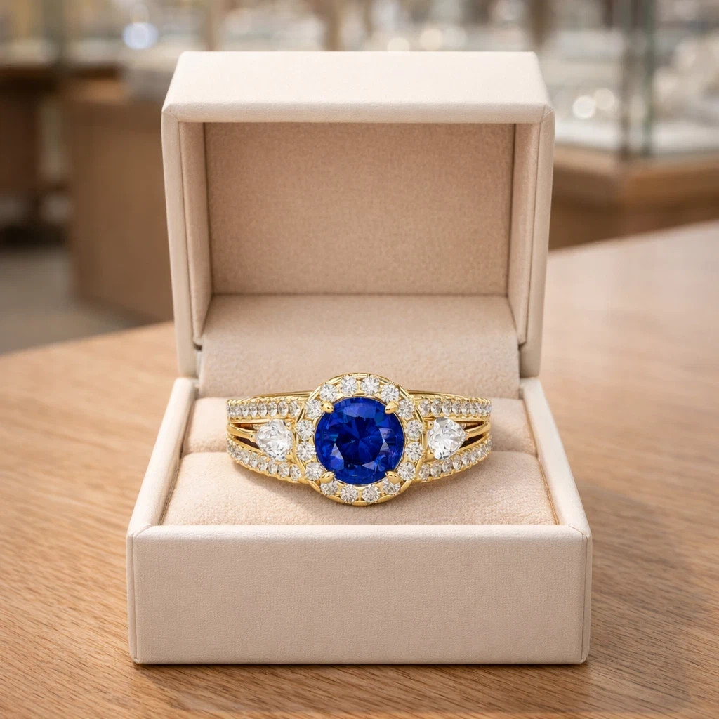 3.00 Ct Round Cut Natural Sapphire & Diamond Wedding Ring 14K Yellow Gold Sz 7