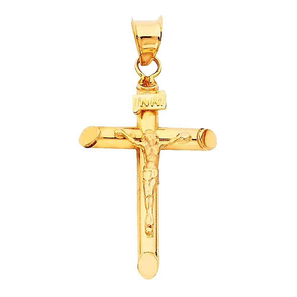 14K Solid Gold Cross 32mm / 1.25 in Pendant, 14k Gold Jesus Christ Pendant-PT840