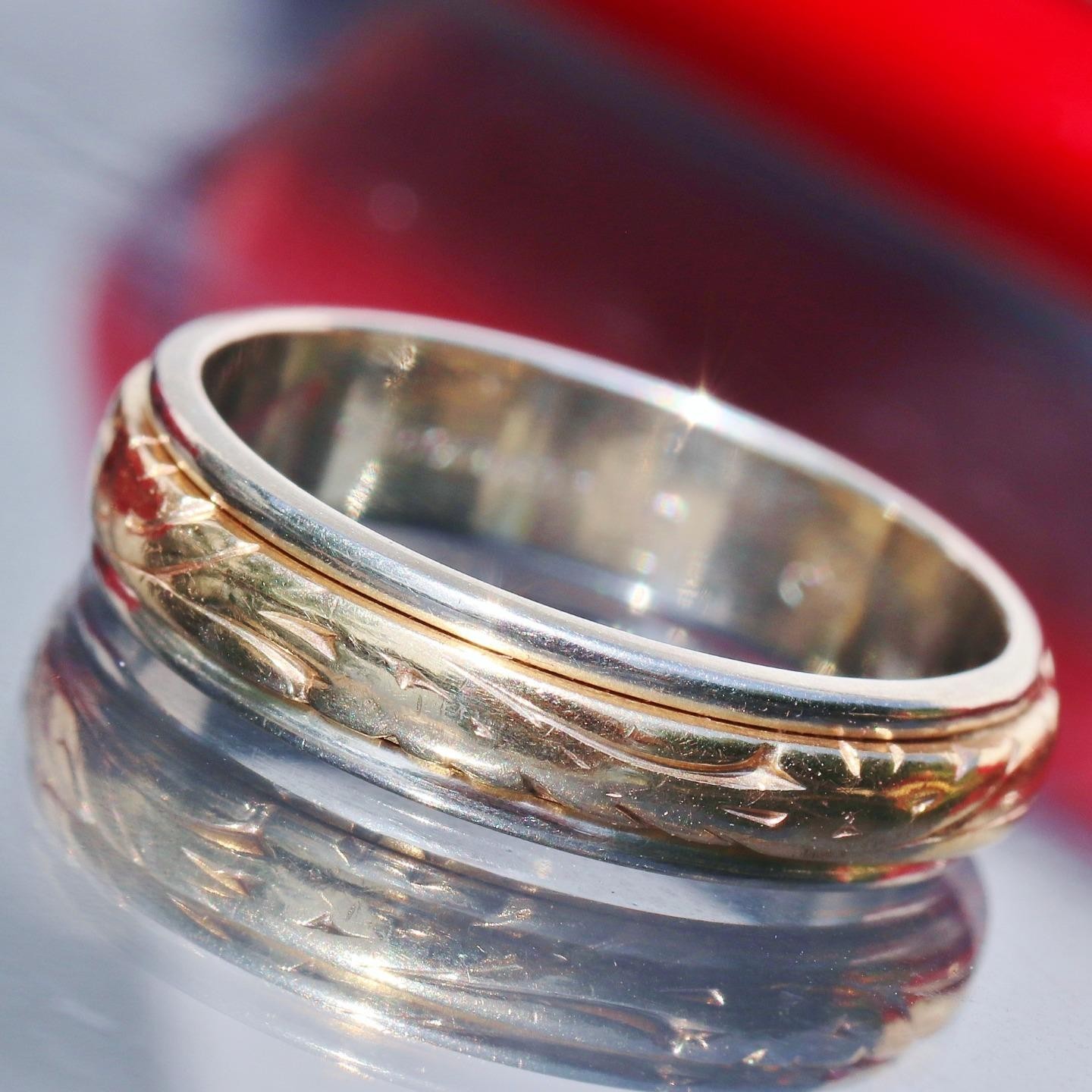 14k gold multi tone wedding band ring sz 6 handmade antique 4.85g Artcarved N304