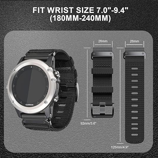 Garmin Fenix 7X 6X 5X Pro QuickFit 22mm 26mm Braided Nylon Watch Strap Band