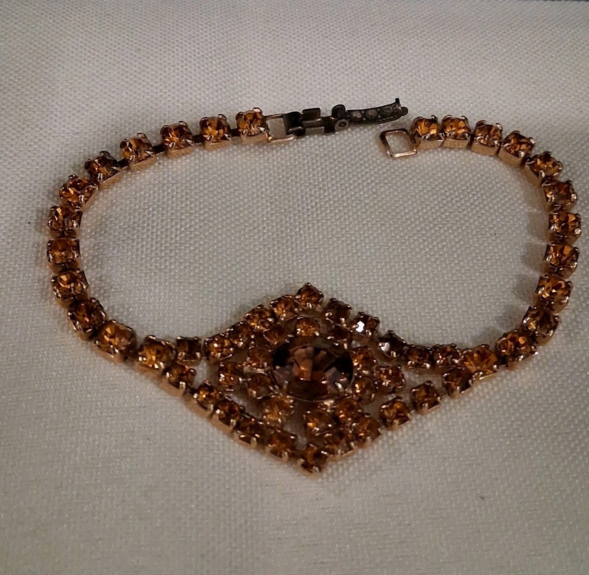 Vintage ArtDeco Style Topaz Amber Color Rhinestone Cocktail Tennis Bracelet