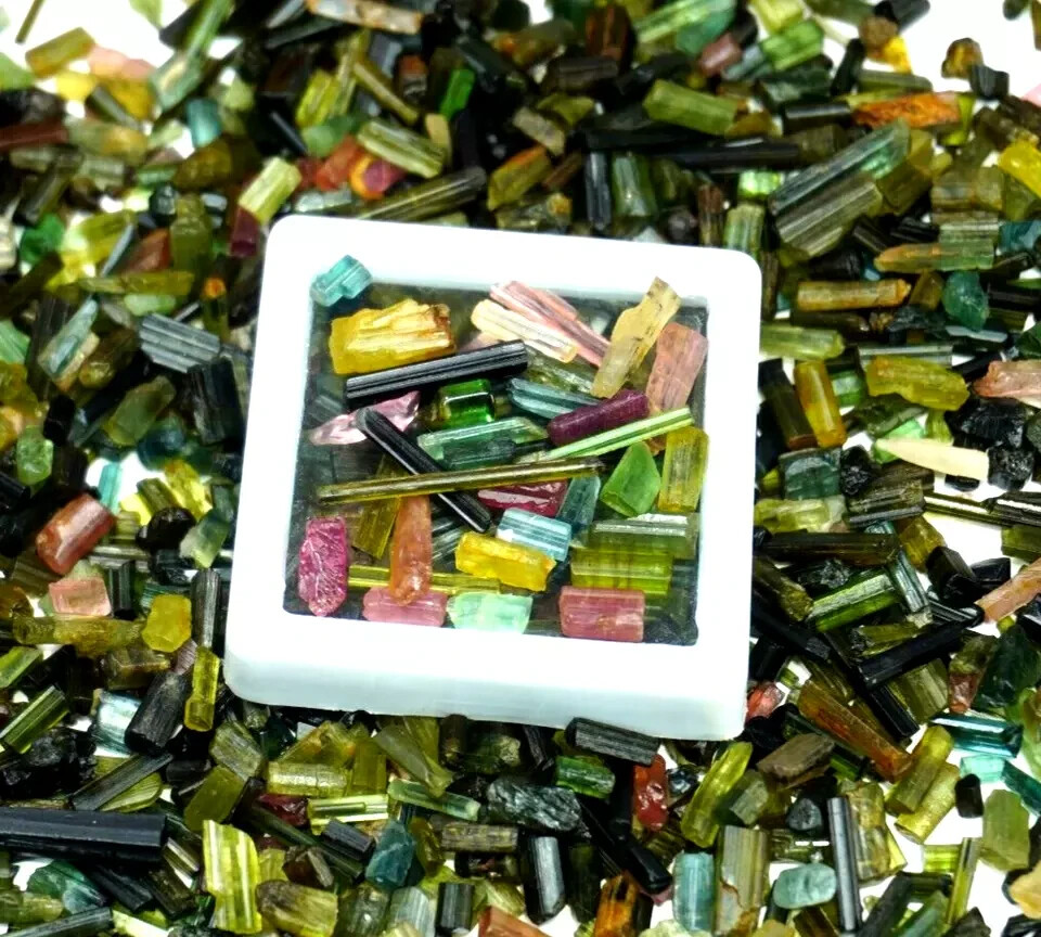 110 Ct+ Natural Bi-Color/Multicolor Tourmaline Pencil Rough Lot Loose Gemstone