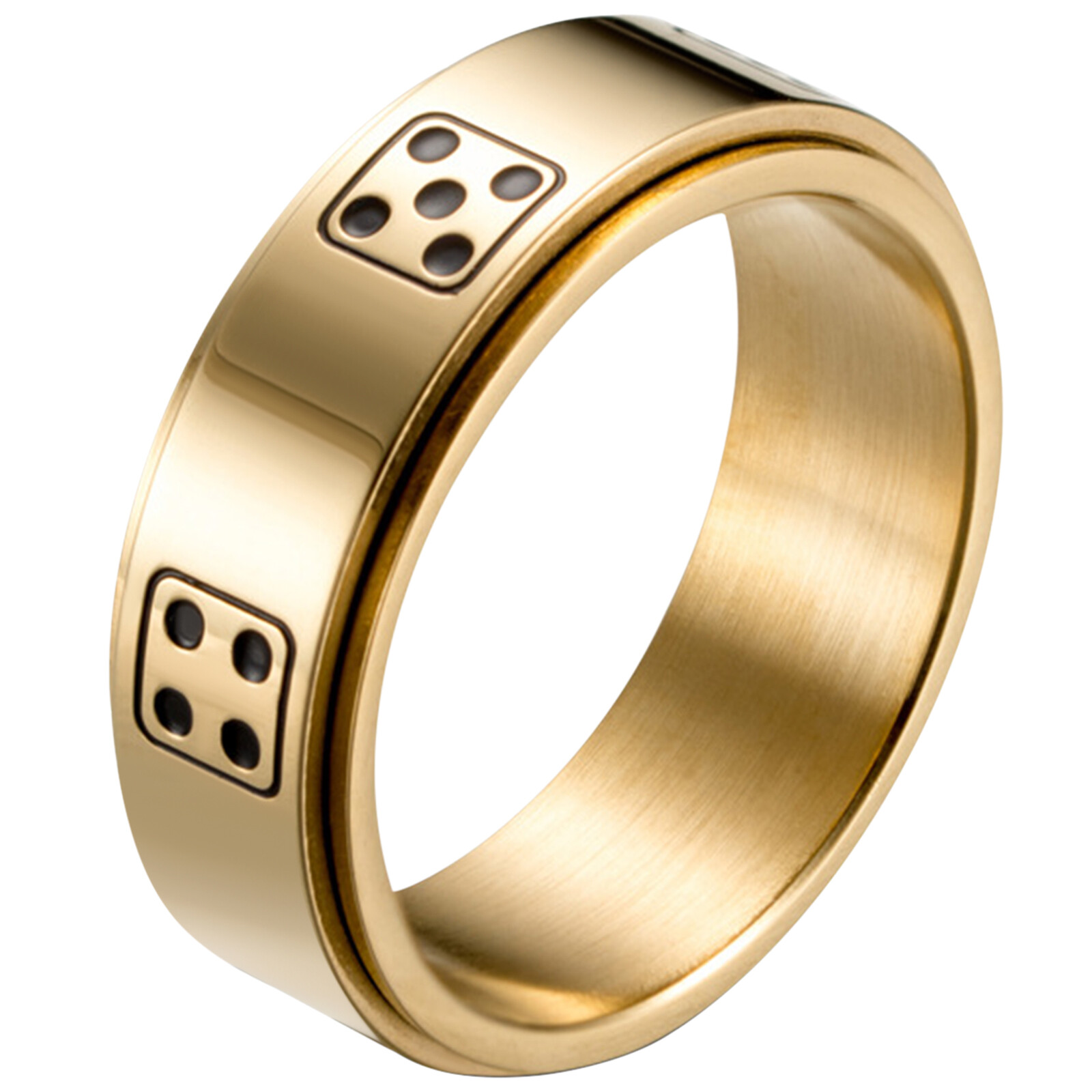 Casino Dice Spinner Fidget Ring Stainless Steel Anti Anxiety Band for Men Women