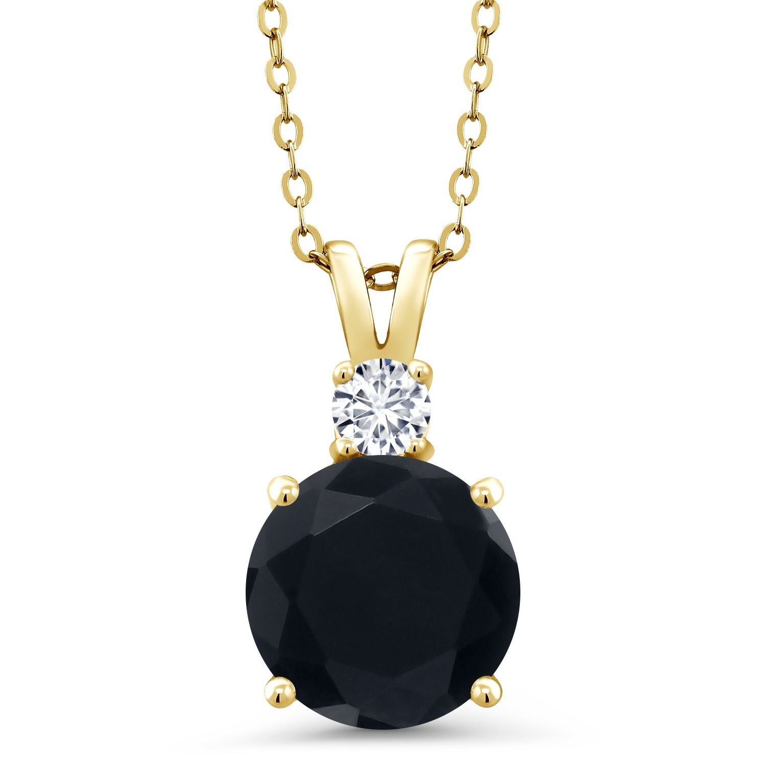 18K Yellow Gold Plated Silver Onyx and White Lab Grown Diamond Pendant Necklace