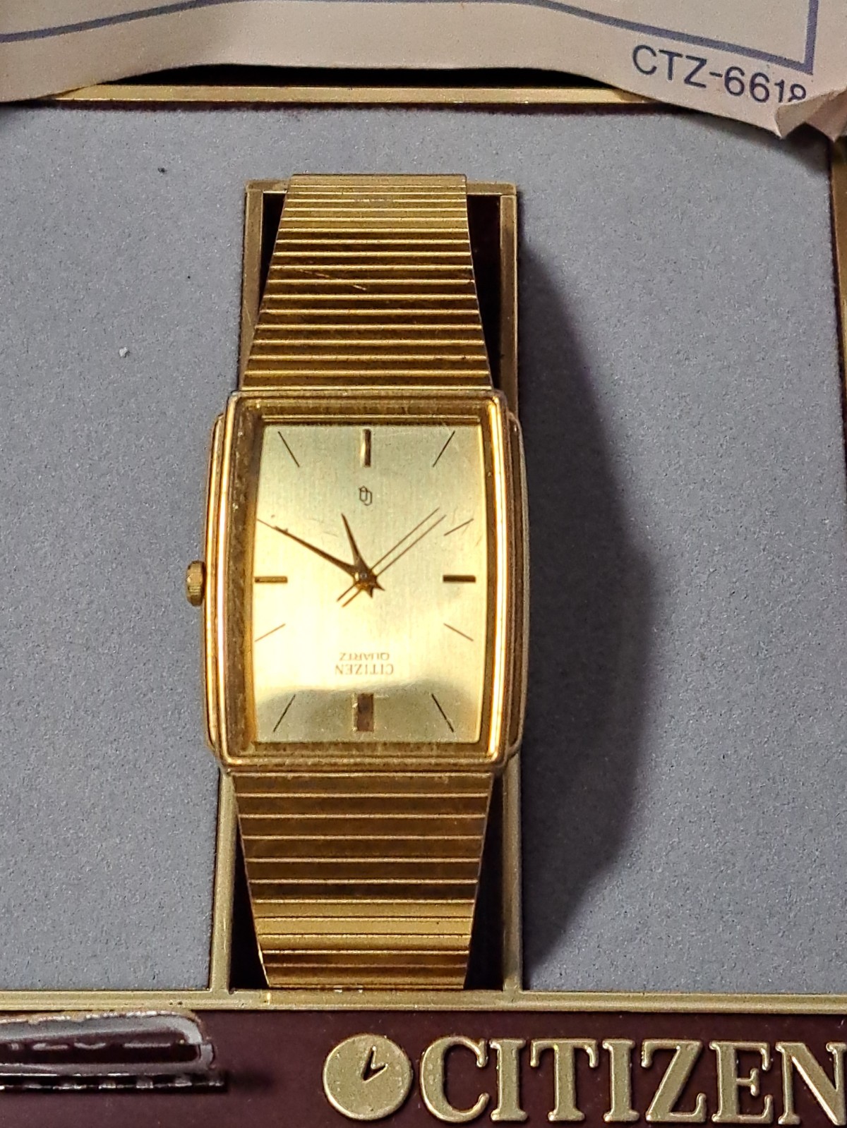 Vintage Citizen CQ Quartz Gold Tone Mens Tank Watch 3630-894600