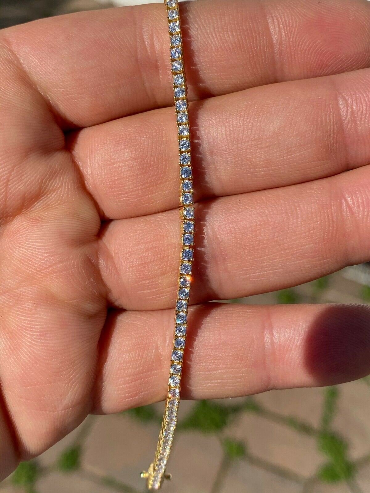14k Gold Plated Solid Silver 2mm Real MOISSANITE Tennis Bracelet Passes Tester