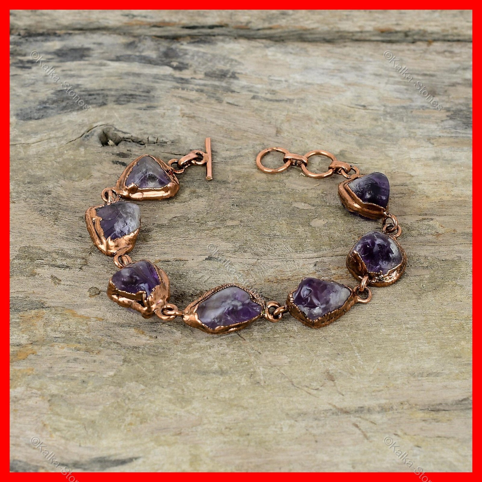 Pentagon Super 23 Amethyst Gemstone Chain Electroformed Ethnic Bracelet Copper