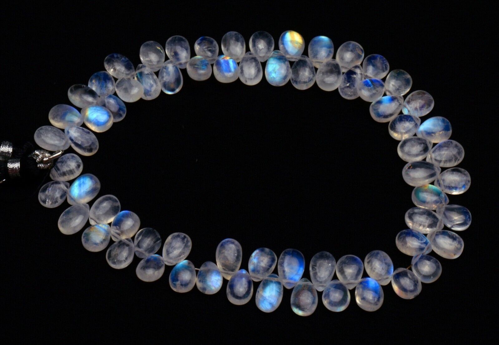 Natural Gem Blue Fire Rainbow Moonstone 9×6 to 10x7mm Pear Briolette Beads 10″