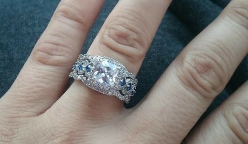 5C 3PC Diamond Simulated Wedding Engagement Ring Set Womens Bridal Set Size 5-9