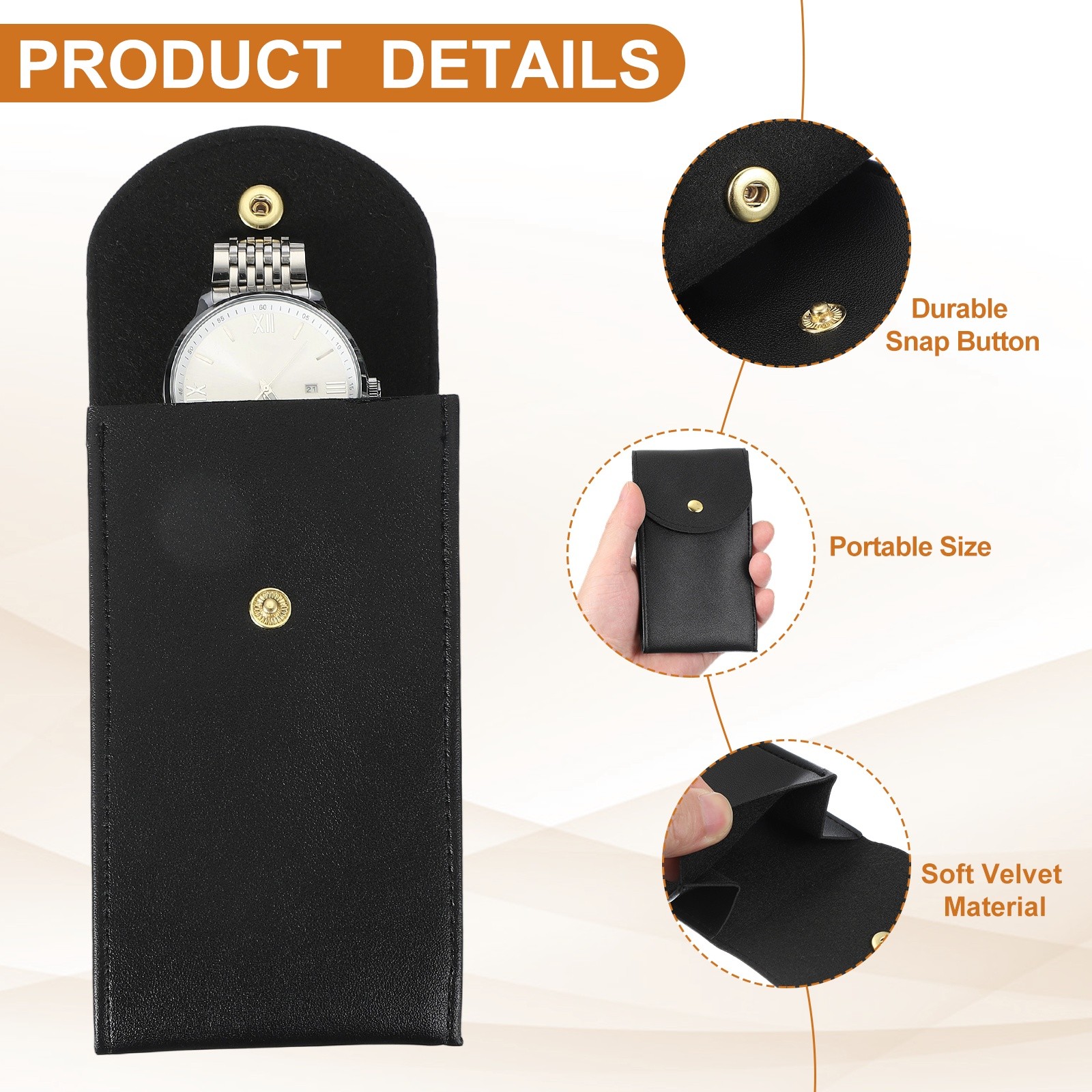 6 Pcs Leather Watch Pouch, Portable Watch Case, Black/Brown/Gold