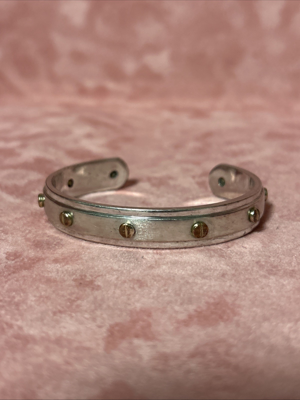 Henri Bendel Screw Cuff Bracelet Silvertone w/ Goldtone Screws