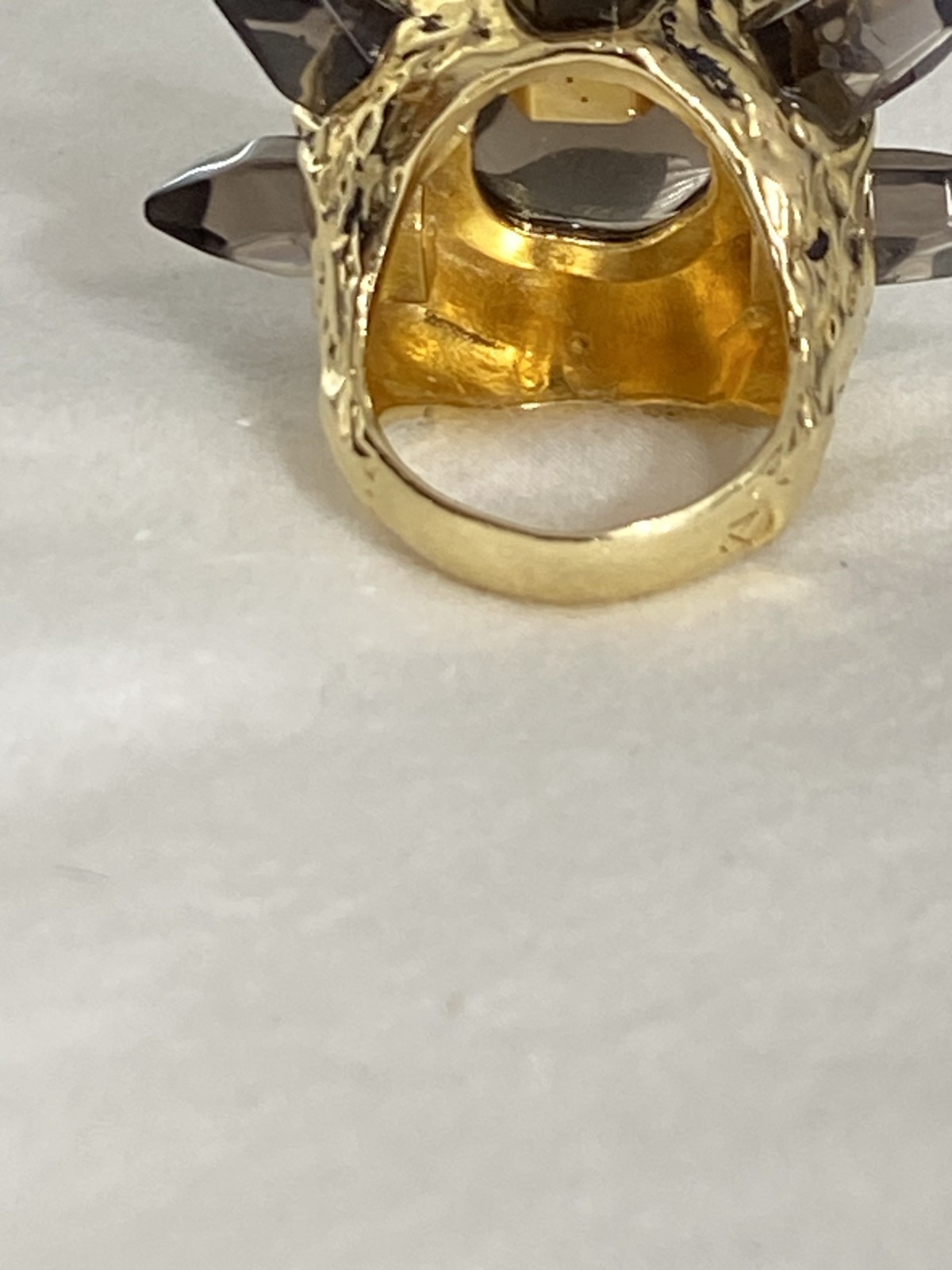 Bloomingdales Designer M Signed Gold-Tone (Smoky Quartz?) Ring, Size 7 1/2, NOS
