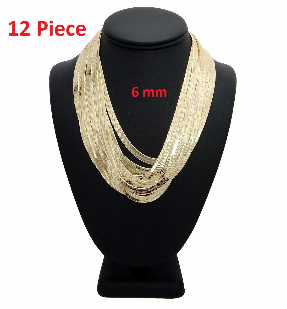 Wholesale 6mm Herringbone Chain Necklace 12 piece 18″ 20″ 24″ 30″ Gold Plated