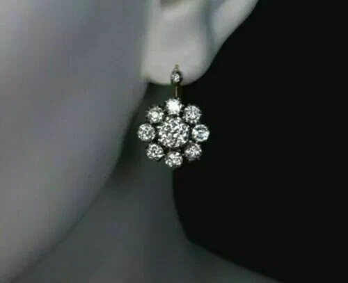 Art Deco Style Lab Created Diamond Wedding 14K Yellow Gold Finish Gift Earrings