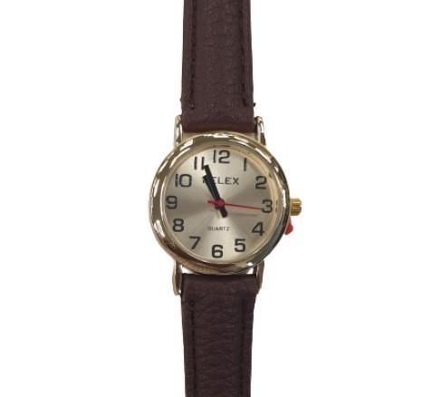 Watch Ladies Gold Plated Dial Brown Leather Strap Splash-Proof Slim Office Gift