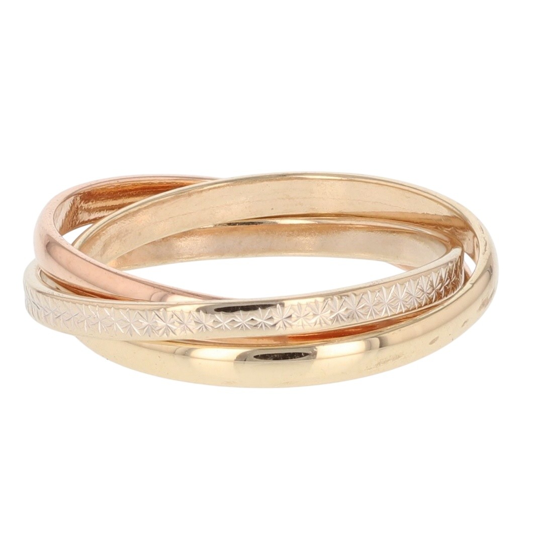 5.3mm Interlocking Multiple Bands 14k Multi-Tone Gold Italy 4.38 Grams Size 8