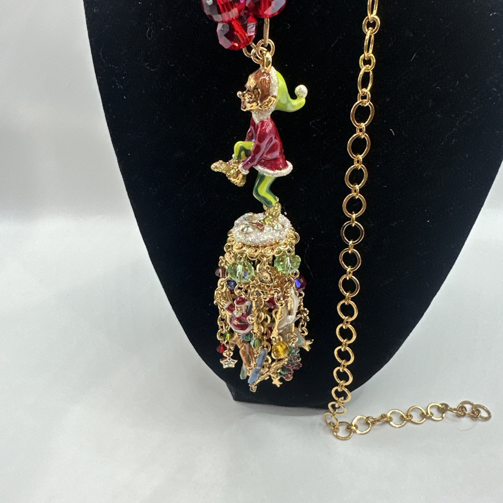 Kirks Folly Brass/Gold-Tone “Ouch the Elf” Red Bead Necklace 29 1/2″ Necklace